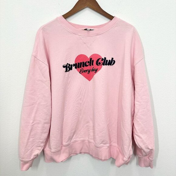 Wildfox Women's XXL Light Pink Brunch Club Everyday Graphic Crewneck Sweatshirt - Picture 1 of 6